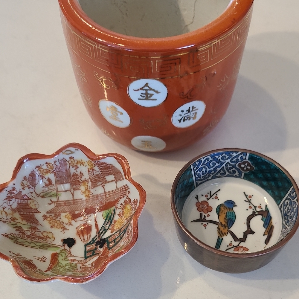 Oriental Asian Japanese Set with Orange and Multicolor Design